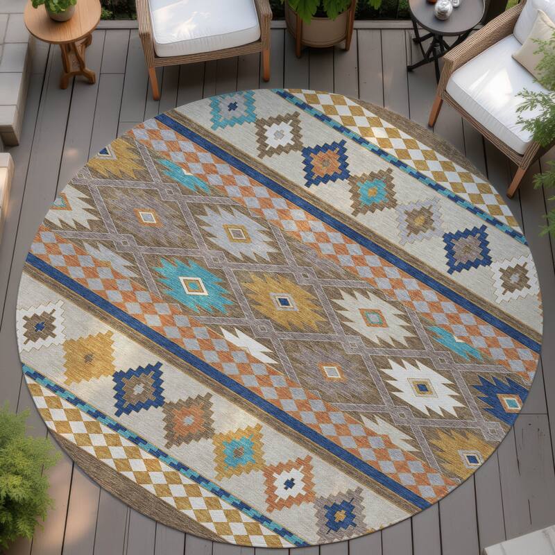 Machine Washable Indoor/ Outdoor Global Clemente Chantille Rug - Brown - 8' x 8'