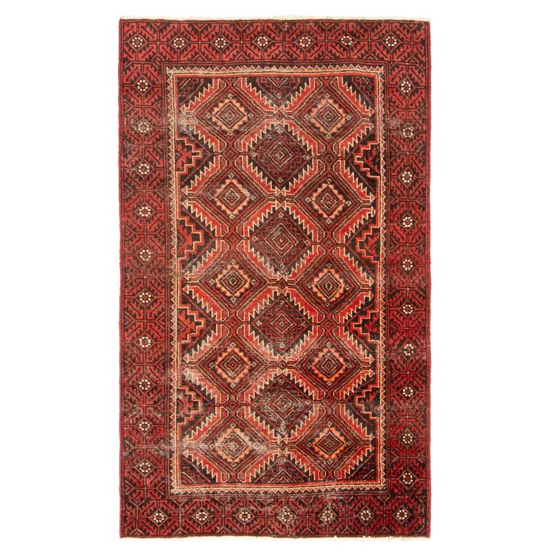 ECARPETGALLERY Hand-knotted Baluch Red Wool Rug - 3'6 x 6'1