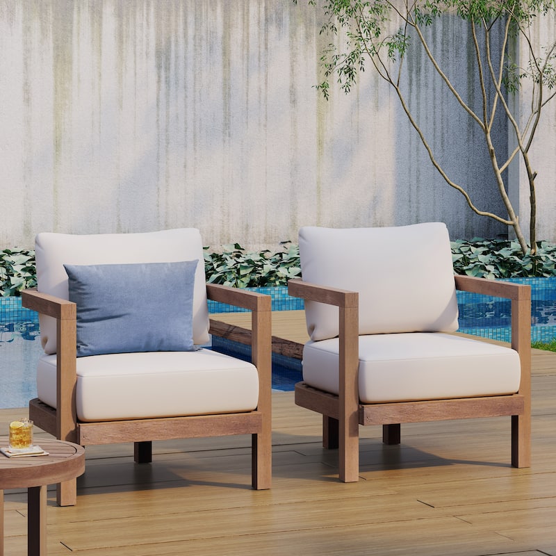 Wichita Outdoor Acacia Wood Club Chairs with Cushions (Set of 2) by Christopher Knight Home