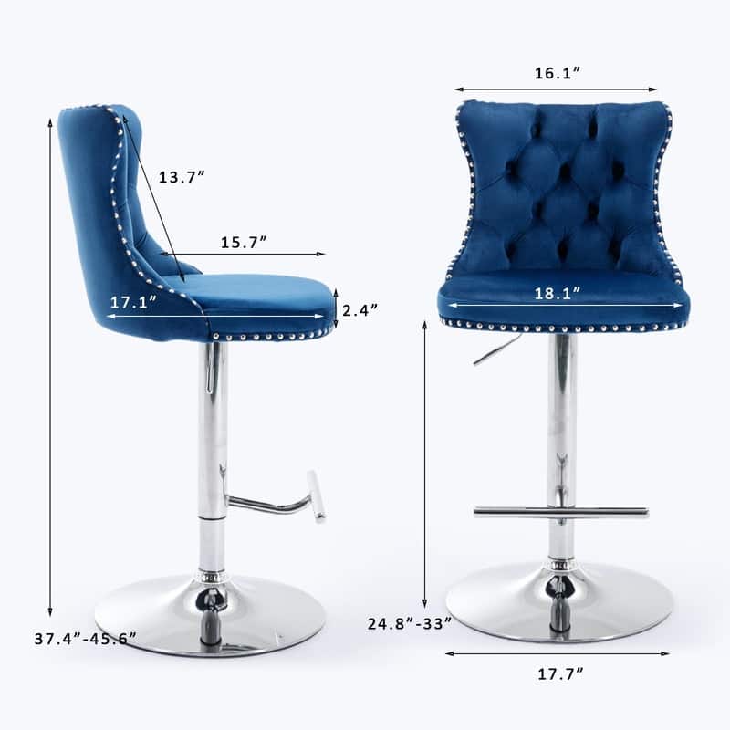 Velvet Upholstered Nailheads Tufted Swivel Bar Stools (Set of 4)