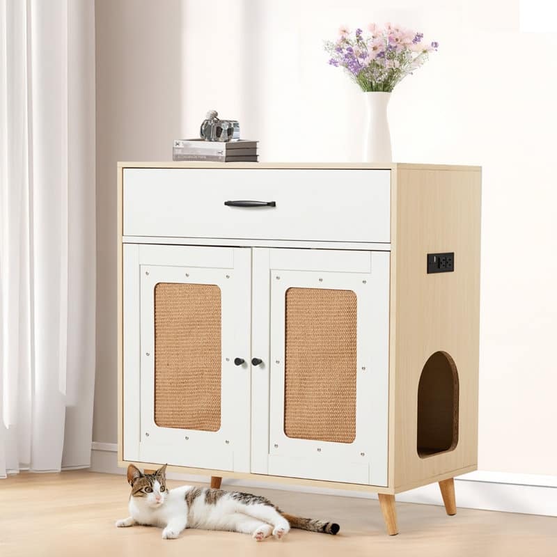 EROMMY Cat Litter Cabinet with Drawer - Hidden Litter Box Furniture with Ventilation and Scoop Slot