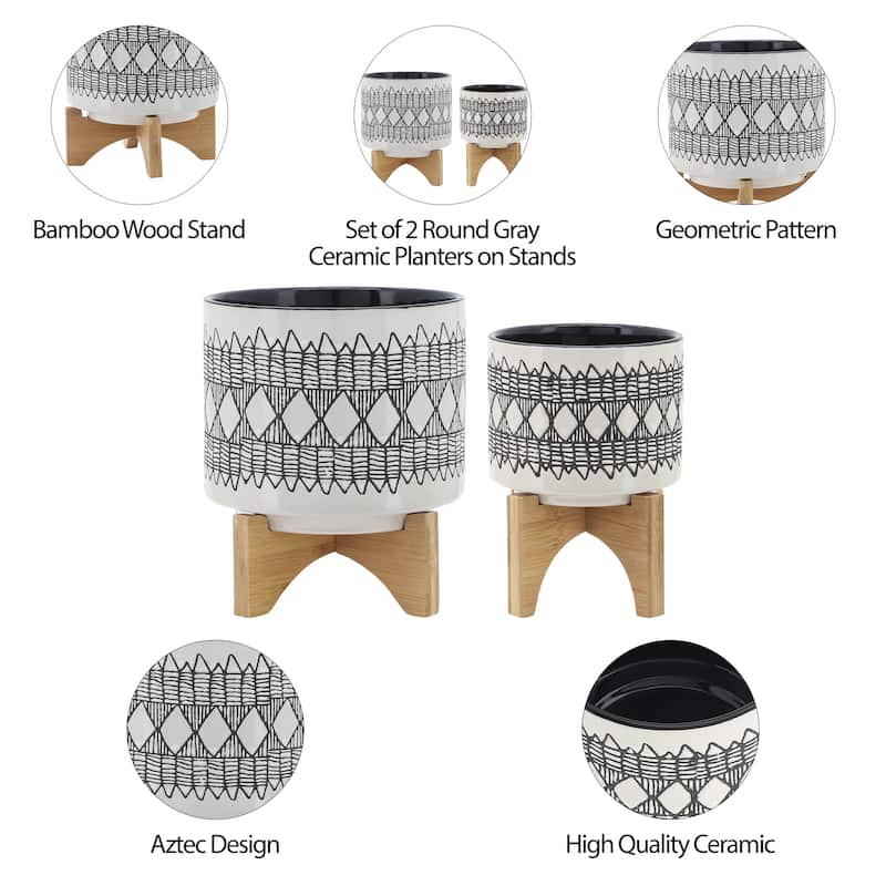 Sagebrook Home Abstract Ceramic Planter on Stand Indoor/Outdoor