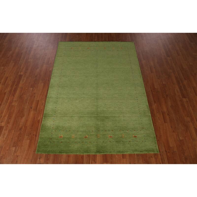 Hand Knotted Oriental 100% Wool Carpet Tribal Animal Pictorial Green Gabbeh Area Rug - 7' 8'' X 5' 4''