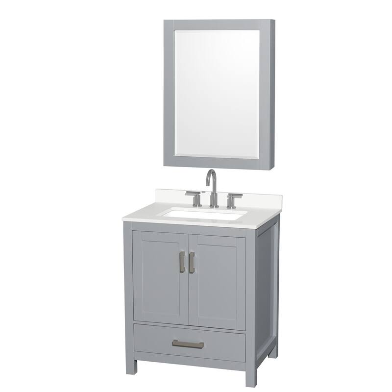 Wyndham Collection WCS141430S-QTZ-US3MED Sheffield 30" Free Standing - Gray / White Quartz Top / Brushed Chrome Hardware