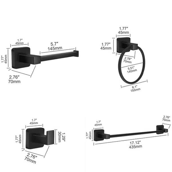 4-Piece Bath Hardware Set with Towel Bar,Towel Ring,Toilet Paper Holder and Towel Hook