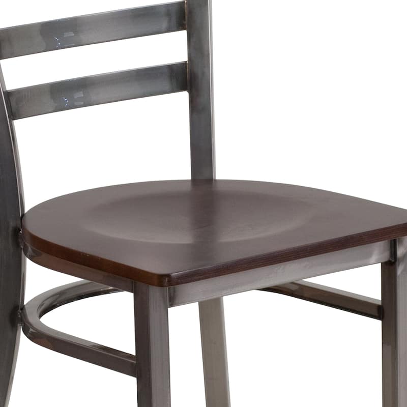 Clear Coated Ladder Back Metal Restaurant Chair - 16.5"W x 17"D x 32.25"H