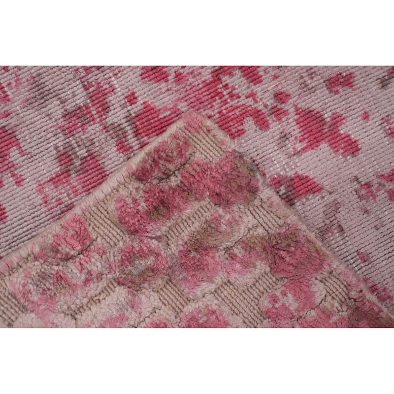 Hand Knotted Oriental Viscose Silk Carpet Modern Geometric Pink Abstract Area Rug - 6' 10'' X 4' 8''