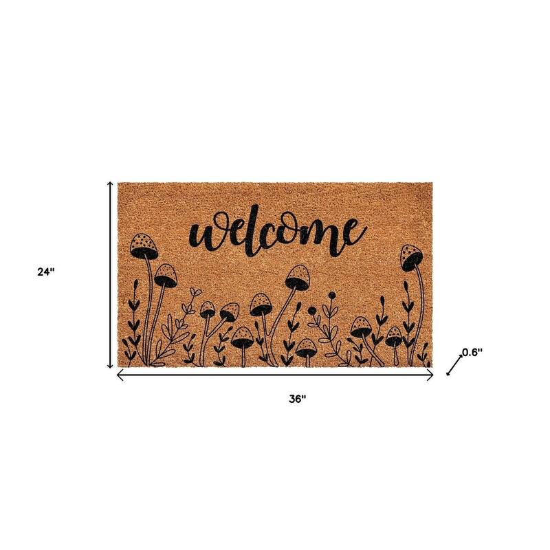 HomeRoots 24" X 36" Brown And Black Mushrooms Welcome Outdoor Coir Door Mat - 24.00' X '36.00