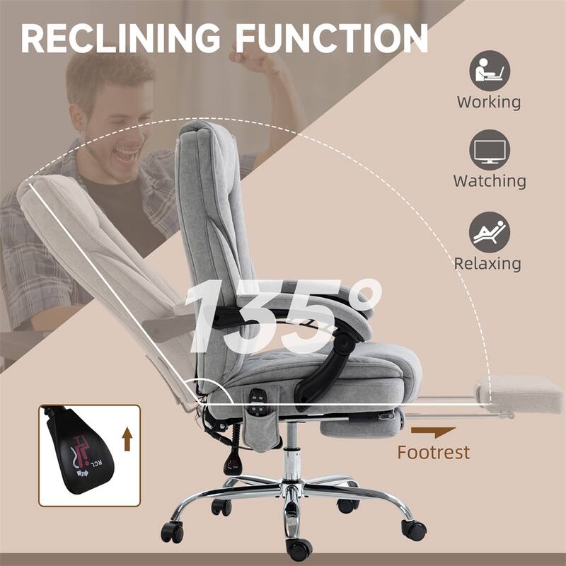 Adjustable Massage Office Chair Heated Reclining w/ 6 Vibration Points