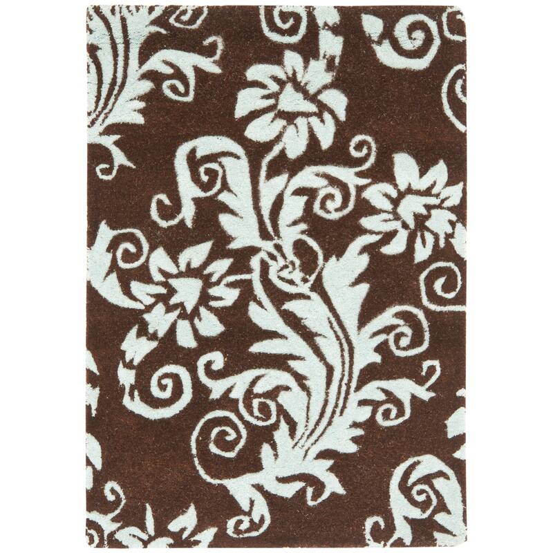SAFAVIEH Handmade Soho Cassondra Scroll N.Z. Wool Rug - 2' x 3' - Brown/Blue