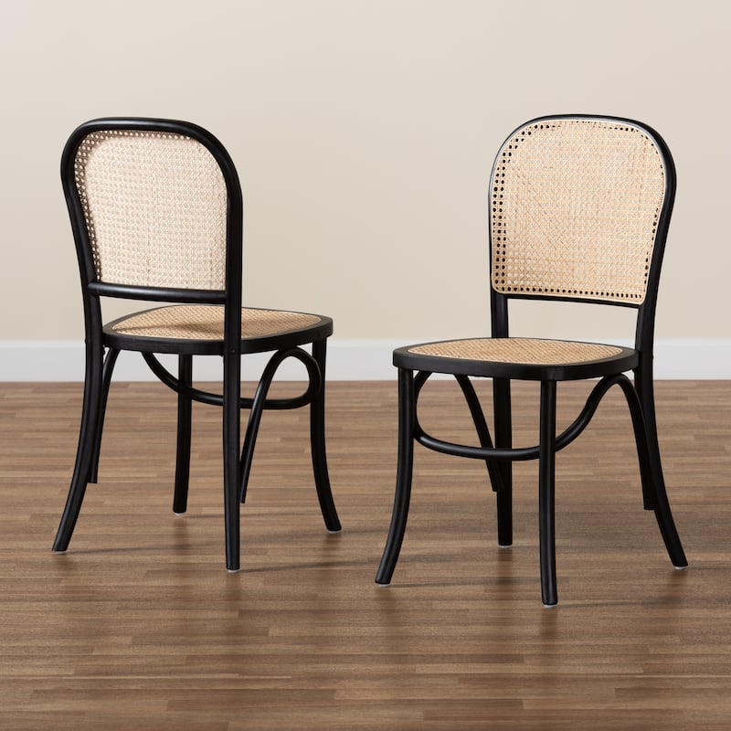 Cambree Mid-Century Modern Woven Rattan and Wood Dining Chair Set(2PC)
