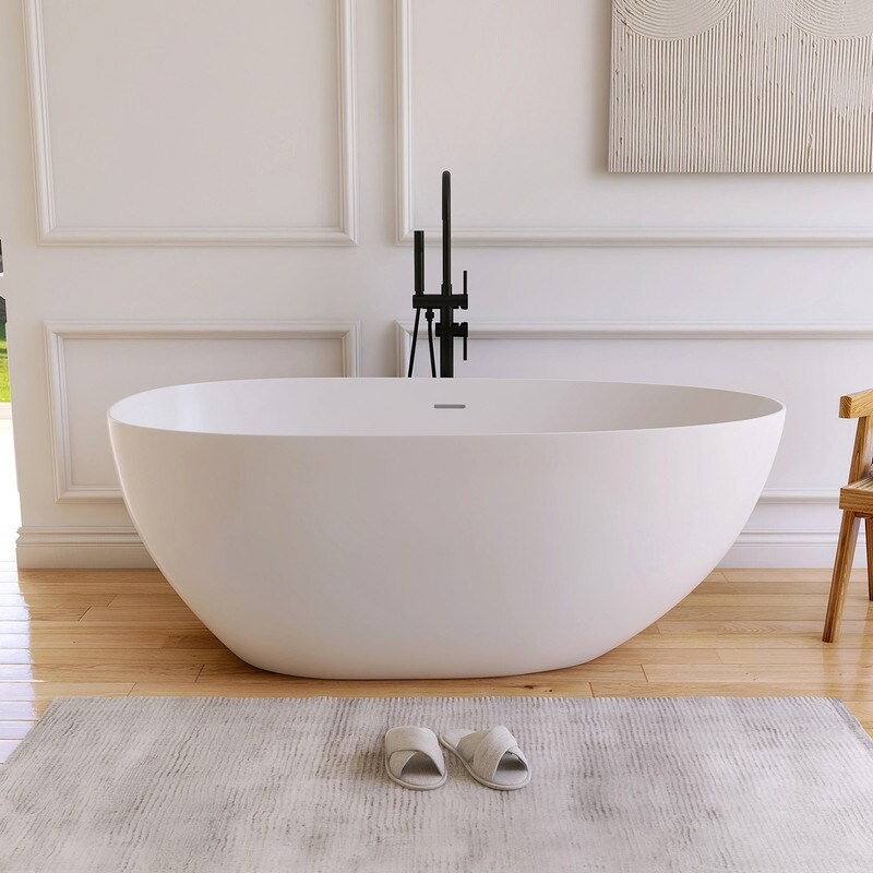 Vanity Art 59" or 67" Stone Resin Oval Freestanding Bathtub, Soaking