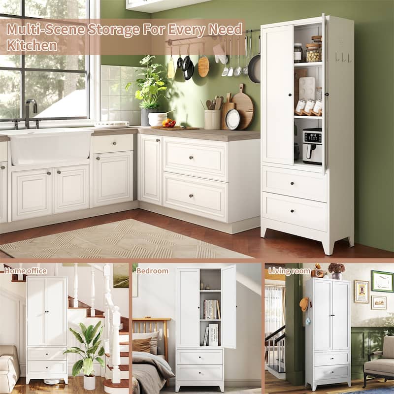 72" Pantry Kitchen Storage Cabinet with 2 Drawers & Adjustable Shelves