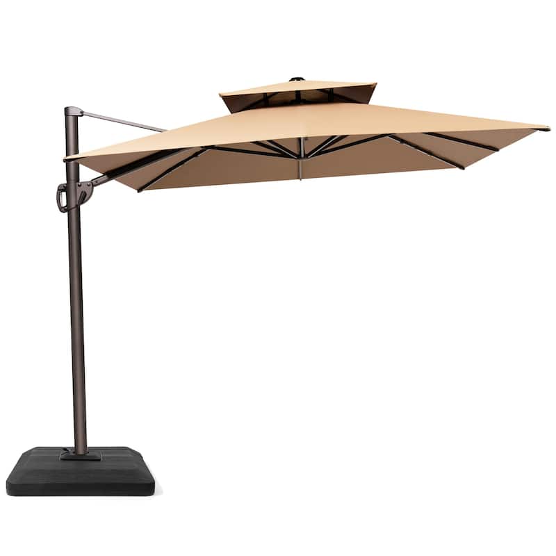 Outdoor 9 x 11 ft Patio Offset Cantilever Umbrella with Weights Base - Tan