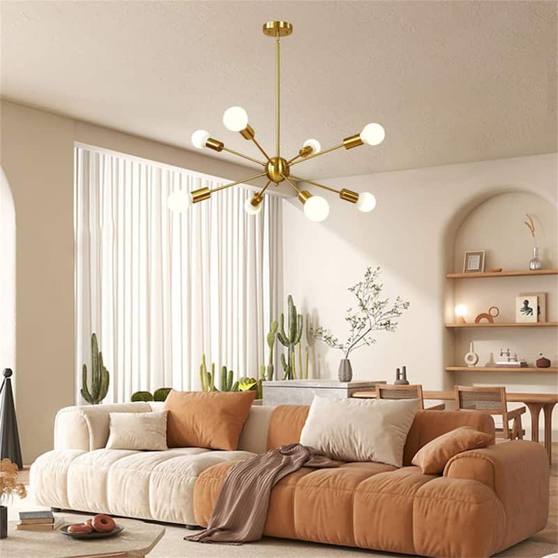 8-Light Mid-Century Modern Sputnik Chandelier in Brushed Brass