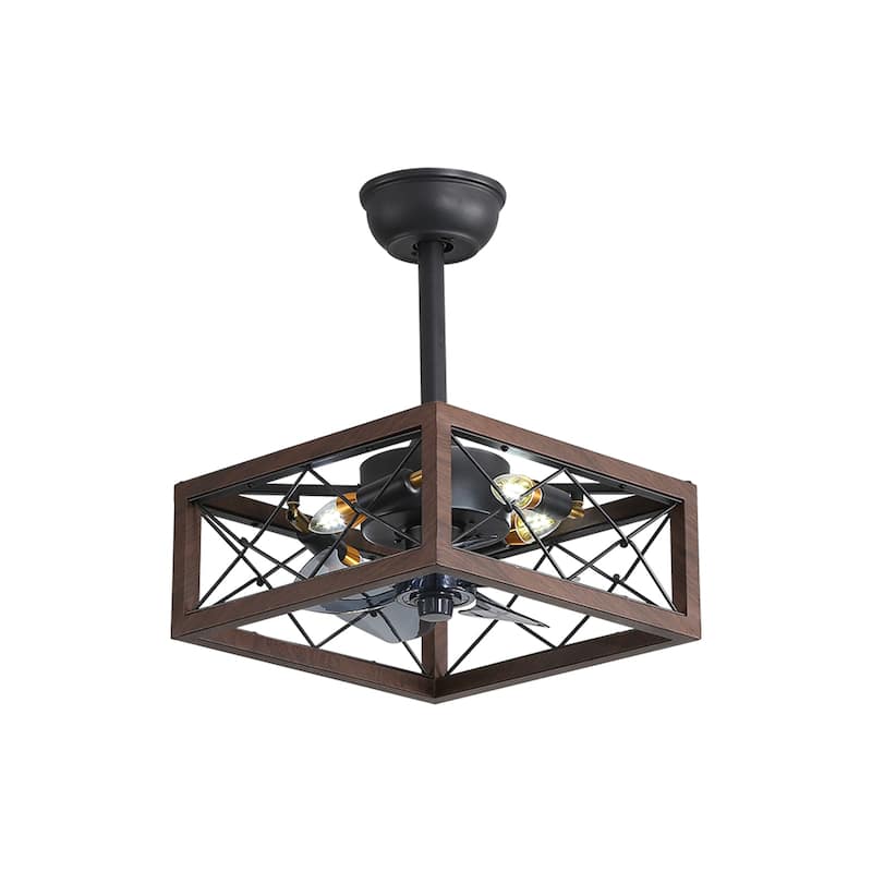 18inch Caged Ceiling Fan with Lights, Remote Control or APP(Bulbs included) - square