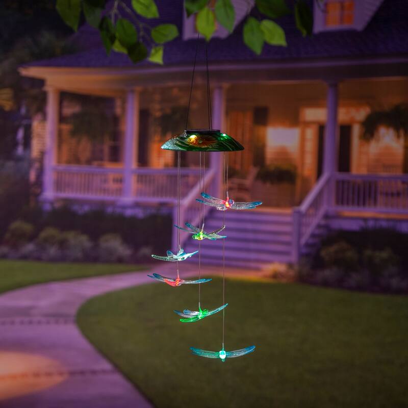 29 in. Dragonfly Hand-Painted Color-Changing Solar Mobile