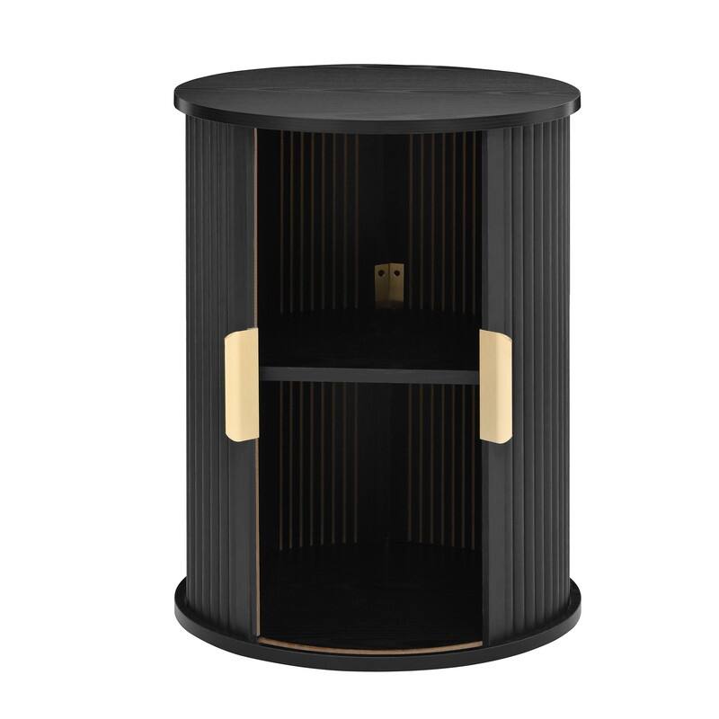 Mid-Century Modern Coffee & End Table Set with Tambour Doors - 2-Piece Wood Finish Living Room Storage