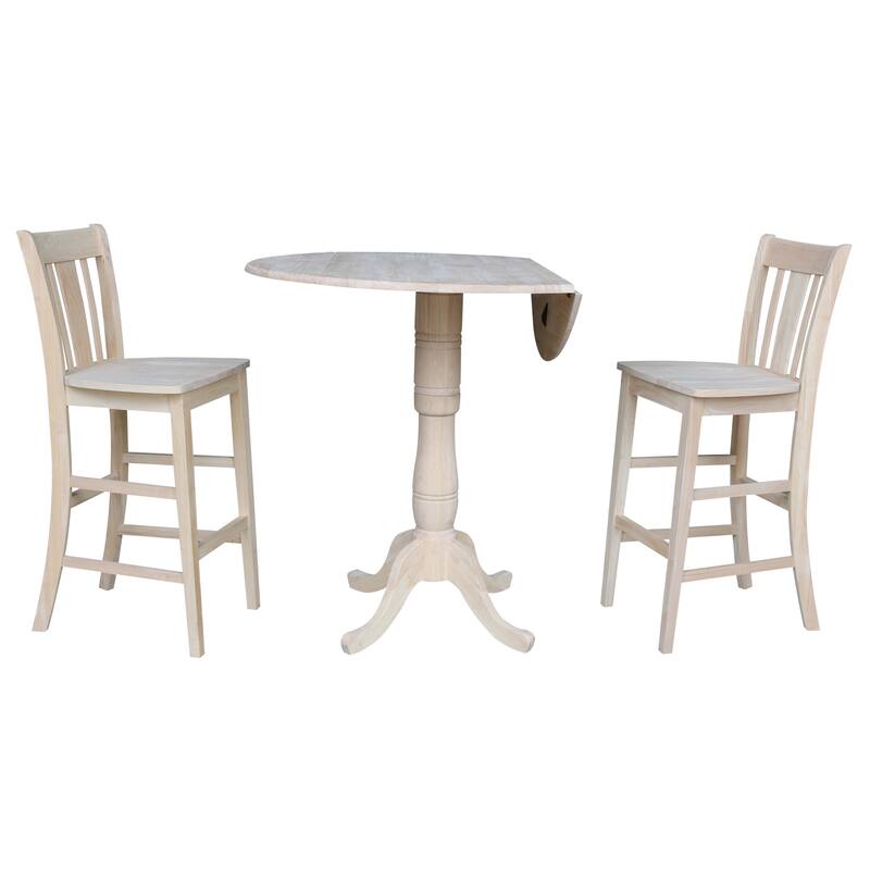 42" Round Top Bar Height Table with Two San Remo Stools - Unfinished