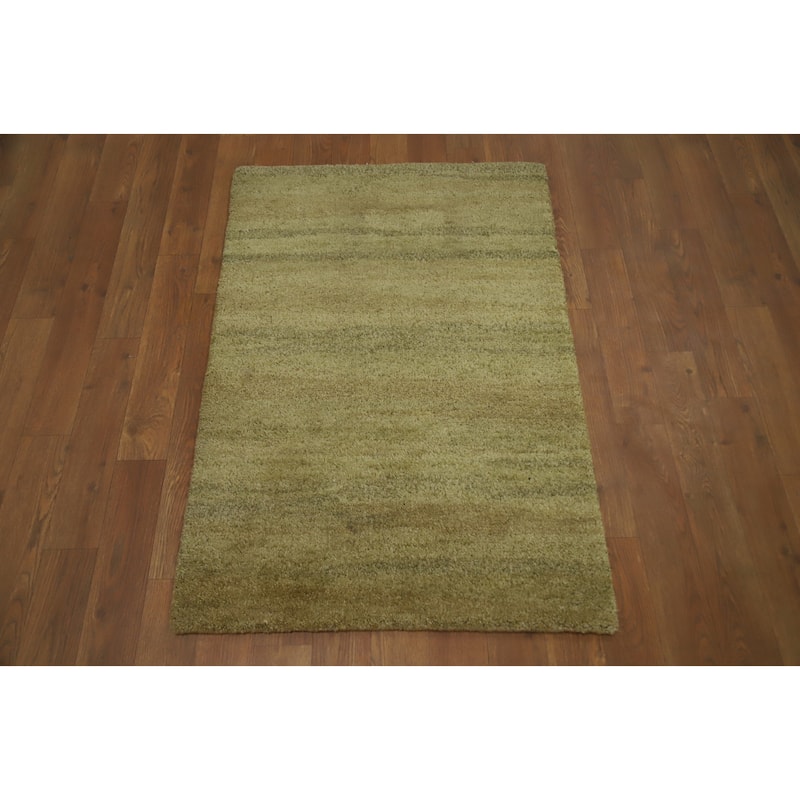 Hand Knotted Oriental 100% Wool Carpet Modern Solid Green Gabbeh Area Rug - 3' 3'' X 2' 2''