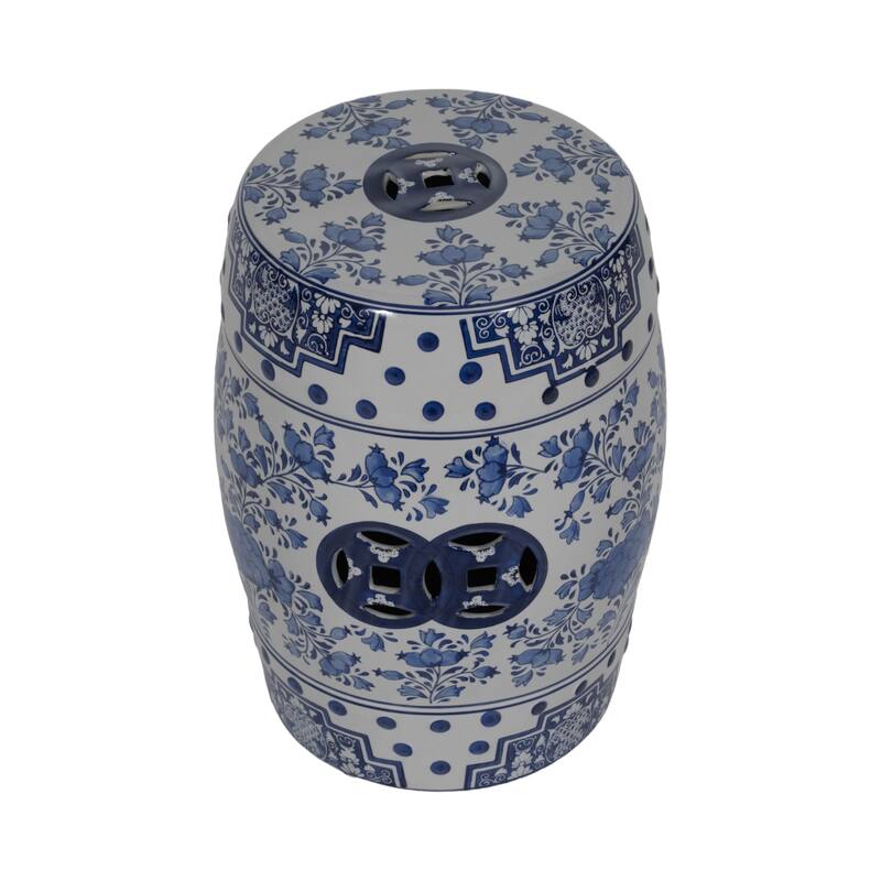 Sagebrook Home 18"Hx13" Diameter, Ceramic Chinoiserie Stool, Blue/White, Handcrafted Garden Stool