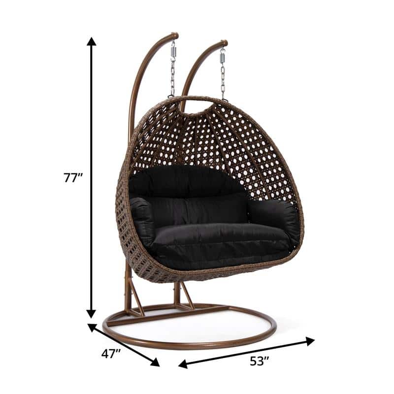 LeisureMod Mendoza Dark Brown 2 Seater Wicker Patio Hanging Double Swing Chair for Patio Porch Backyard Garden - 53"