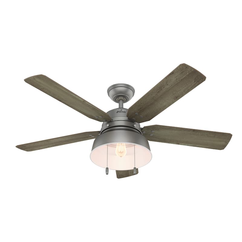 Hunter 52" Mill Valley Outdoor Ceiling Fan with LED Light Kit and Pull Chain - Farmhouse, Industrial, Rustic - DAMP RATED!