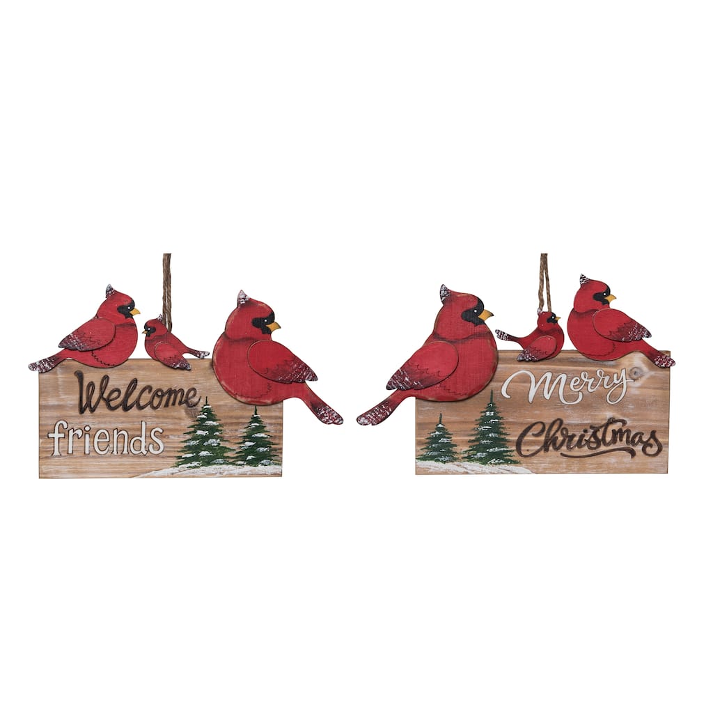 Transpac Plywood Cardinal Hanging Sign Decor Set of 2 Christmas Home Decorations