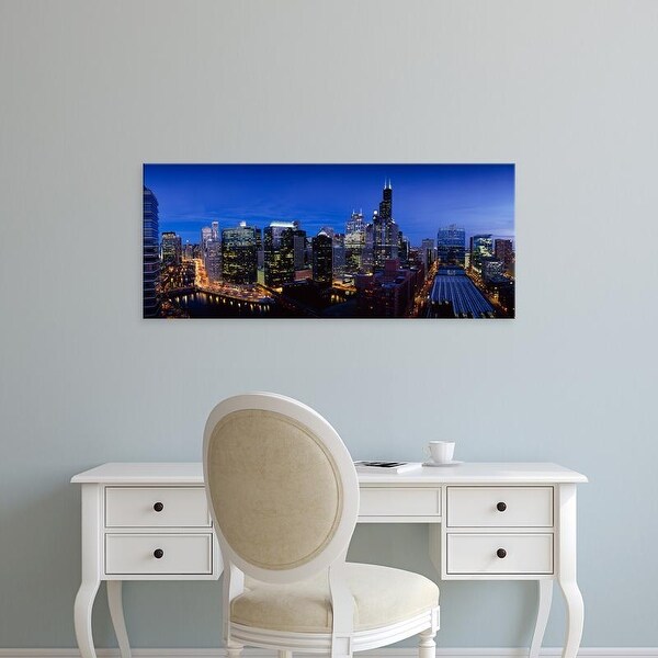 Easy Art Prints Panoramic Images's 'High angle view of skyscrapers lit up at night, Chicago, Illinois, USA' Canvas Art