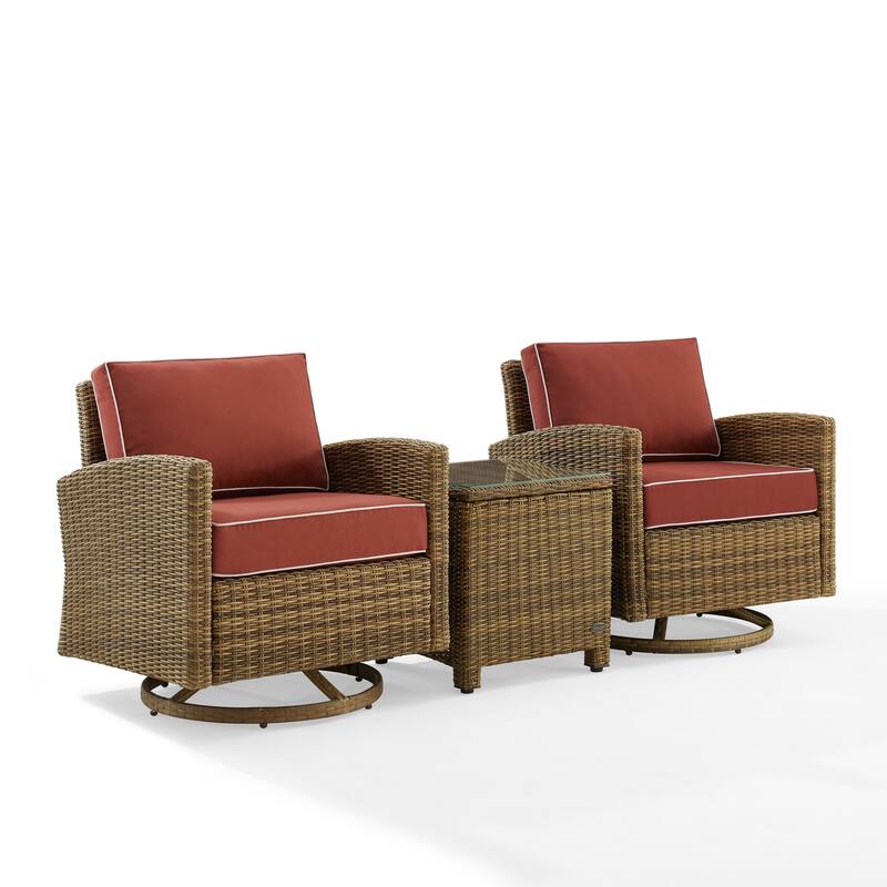 Crosley Bradenton 3Pc Outdoor Wicker Swivel Rocker Chair Set