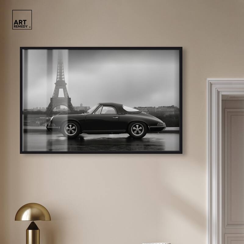 Classic Car and Eiffel Noir Shadowbox by Art Remedy