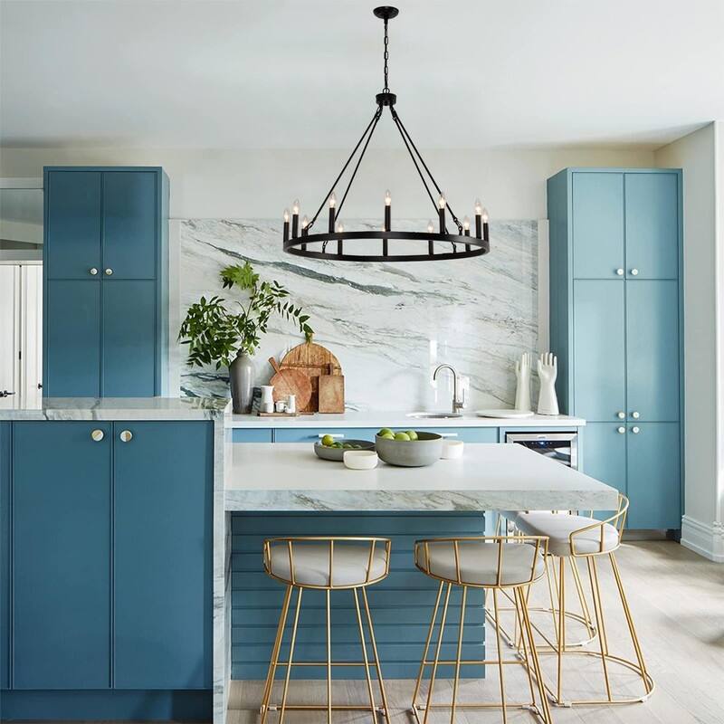 Wagon Wheel Chandelier 31in 12 Light Dining Room Farmhouse Chandelier - 38IN*29.6IN