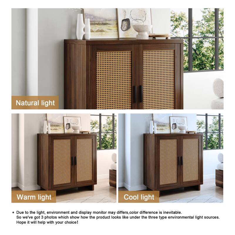 Farmhouse Woven Rattan Sideboard Accent Cabinet