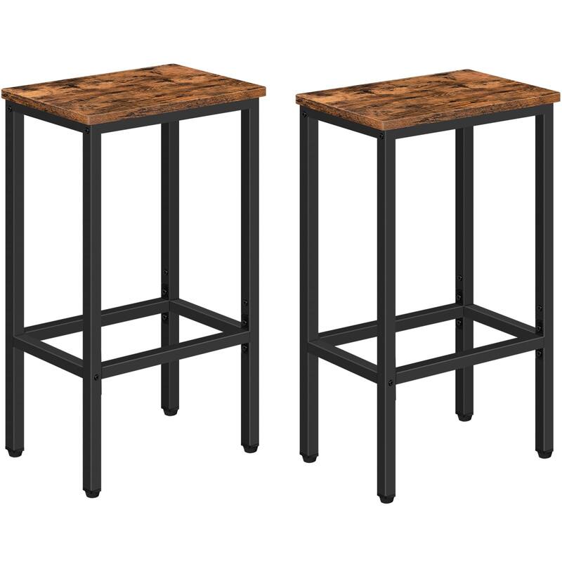 Bar Stools, Set of 2 Bar Chairs,Kitchen Breakfast Bar Stools with Footrest,25.8" Dining Stools,Rectangular Industrial Bar Chair - Brown