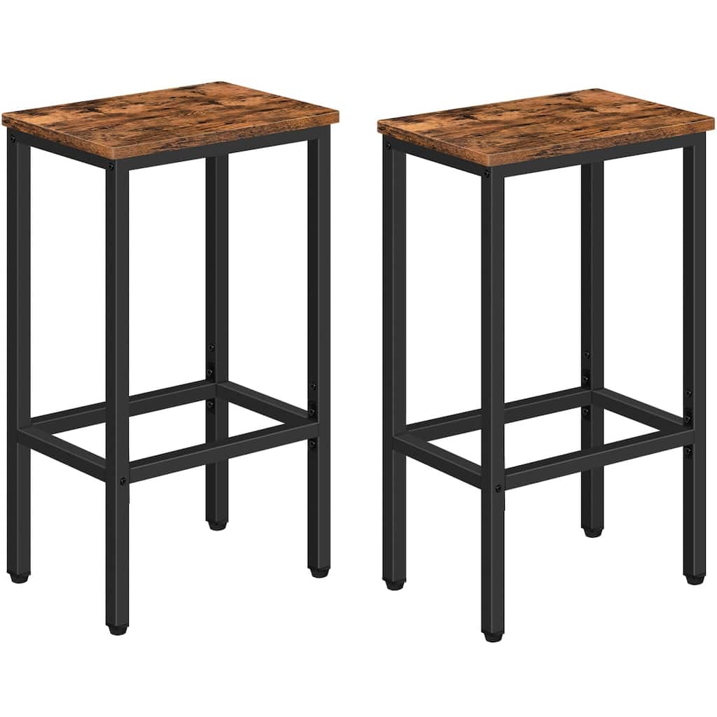 Bar Stools, Set of 2 Bar Chairs,Kitchen Breakfast Bar Stools with Footrest,25.8" Dining Stools,Rectangular Industrial Bar Chair