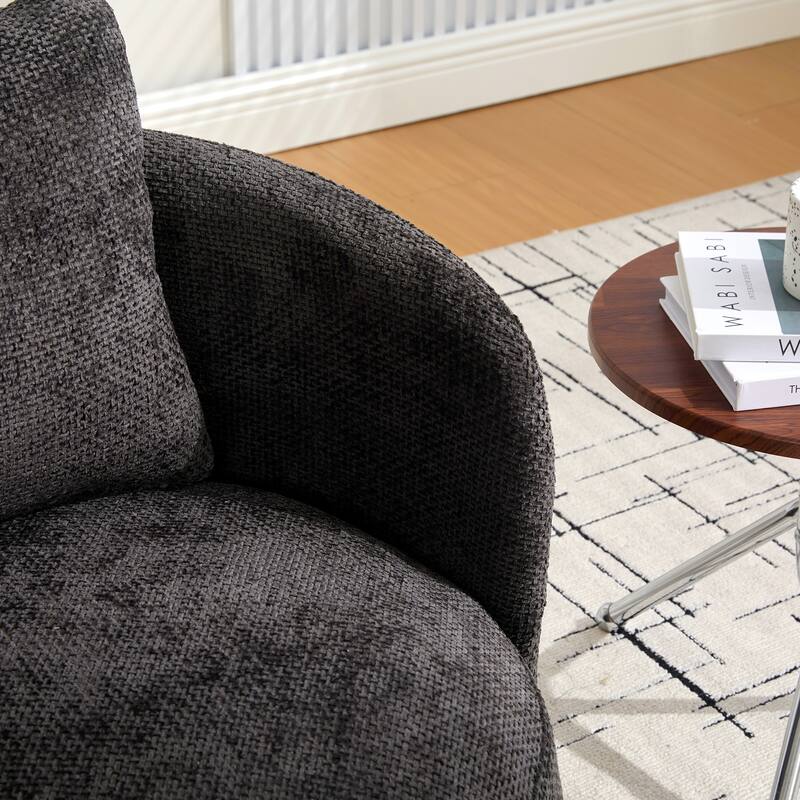 Round Swivel Barrel Chair with Pillow, Comfy Chenille Upholstered Reading Armchair, Ergonomic Single Club Sofa Chair