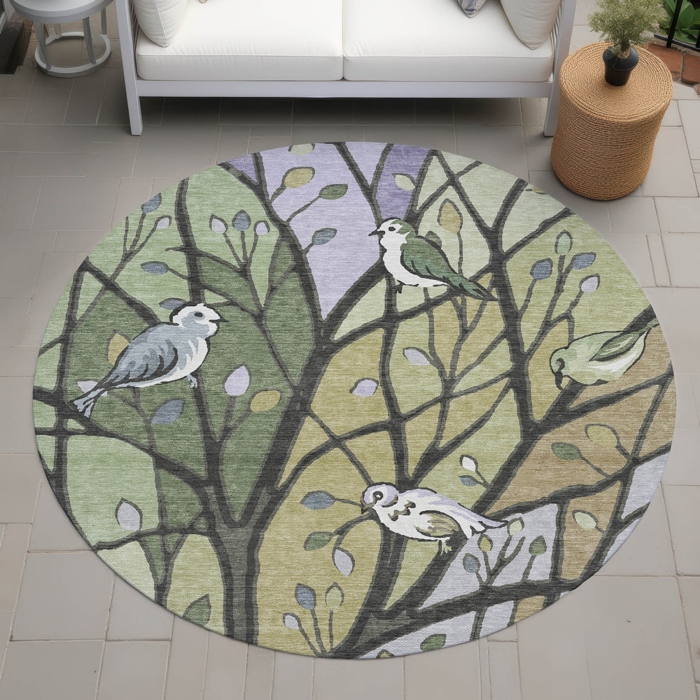 Machine Washable Indoor/ Outdoor Bird Mosaic Chantille Rug