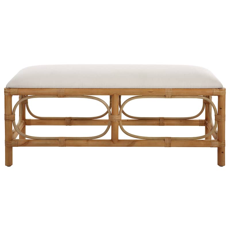 Uttermost Laguna White Fabric Rattan Bench - 48"W x 21"H x 16"D