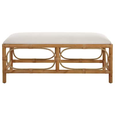 Uttermost Laguna White Fabric Rattan Bench - 48"W x 21"H x 16"D