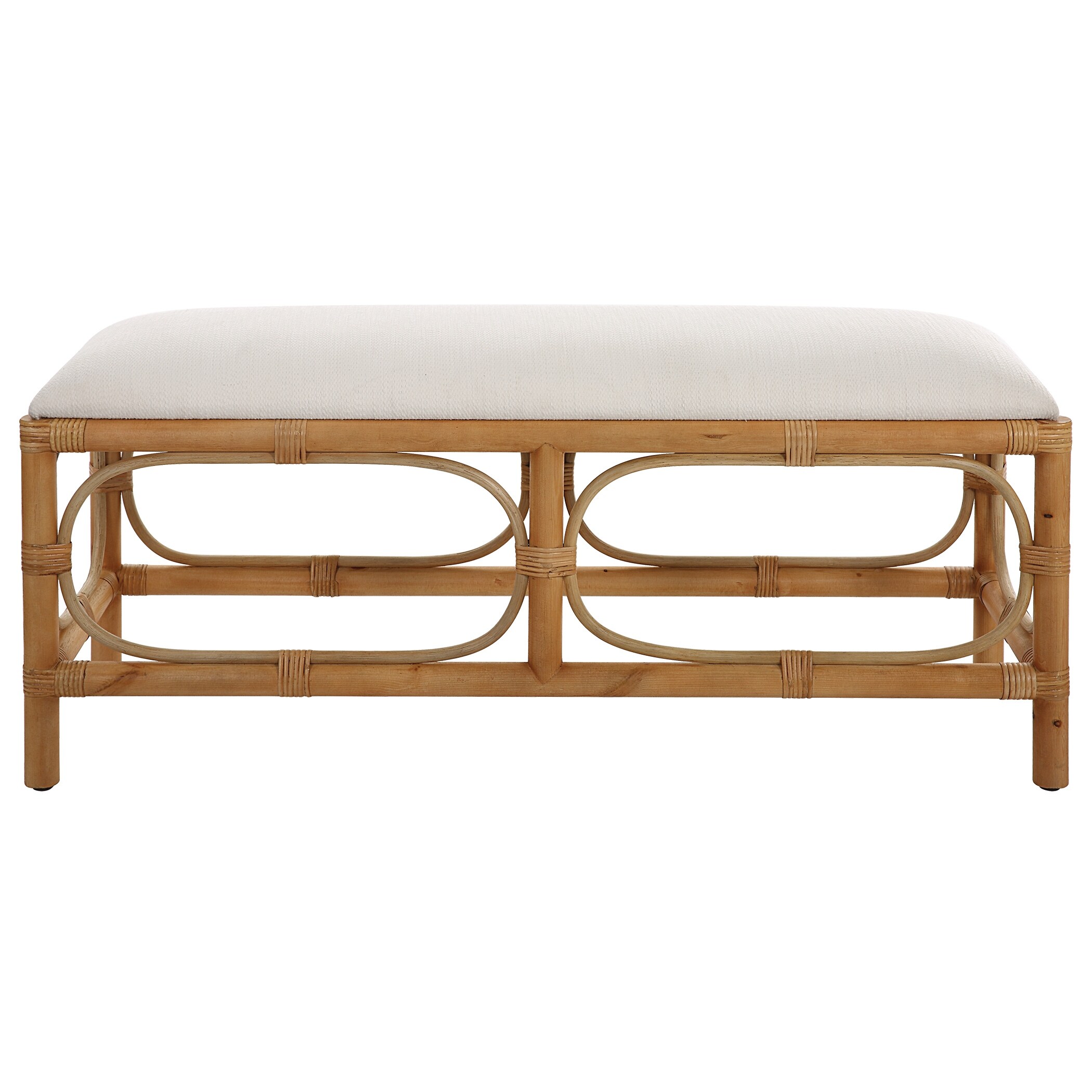 Uttermost Laguna White Fabric Rattan Bench - 48"W x 21"H x 16"D