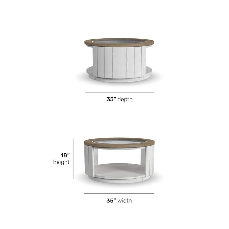 Melody White Wood Round Coffee Table with Casters - 35" x 18" x 35"