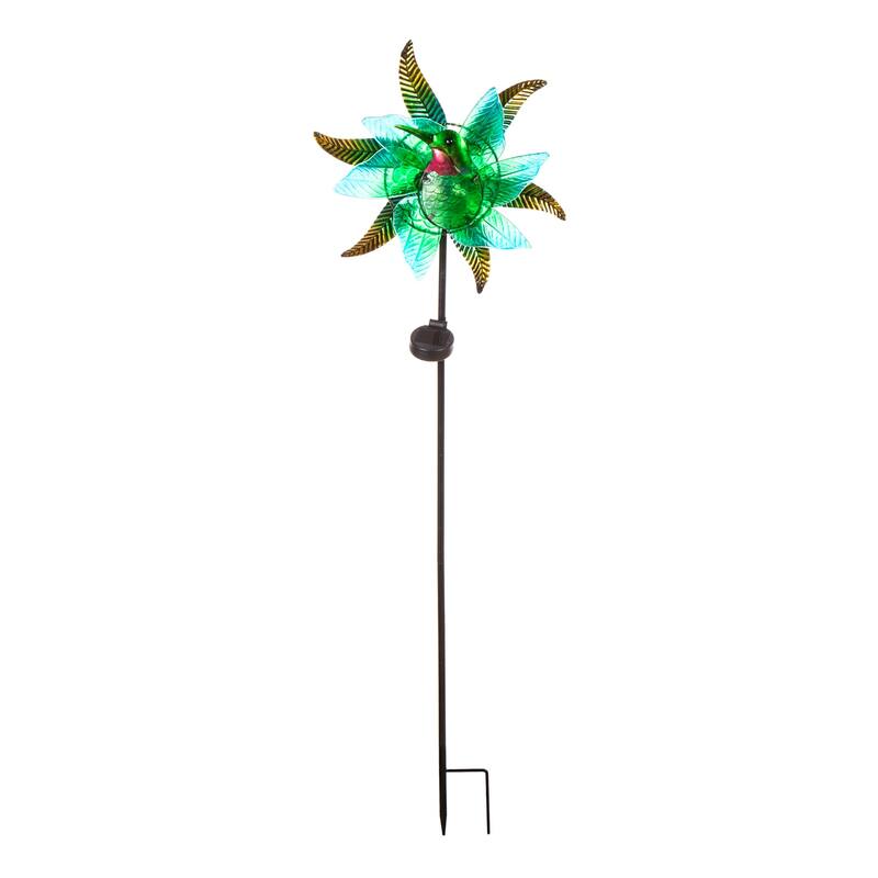 48 in. H Solar Staked Wind Spinner, Glass Hummingbird