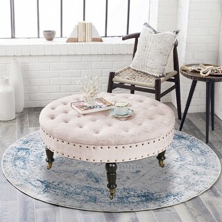 Round Velvet Tufted Coffee Table Ottoman, 34" x 34" x 17" H