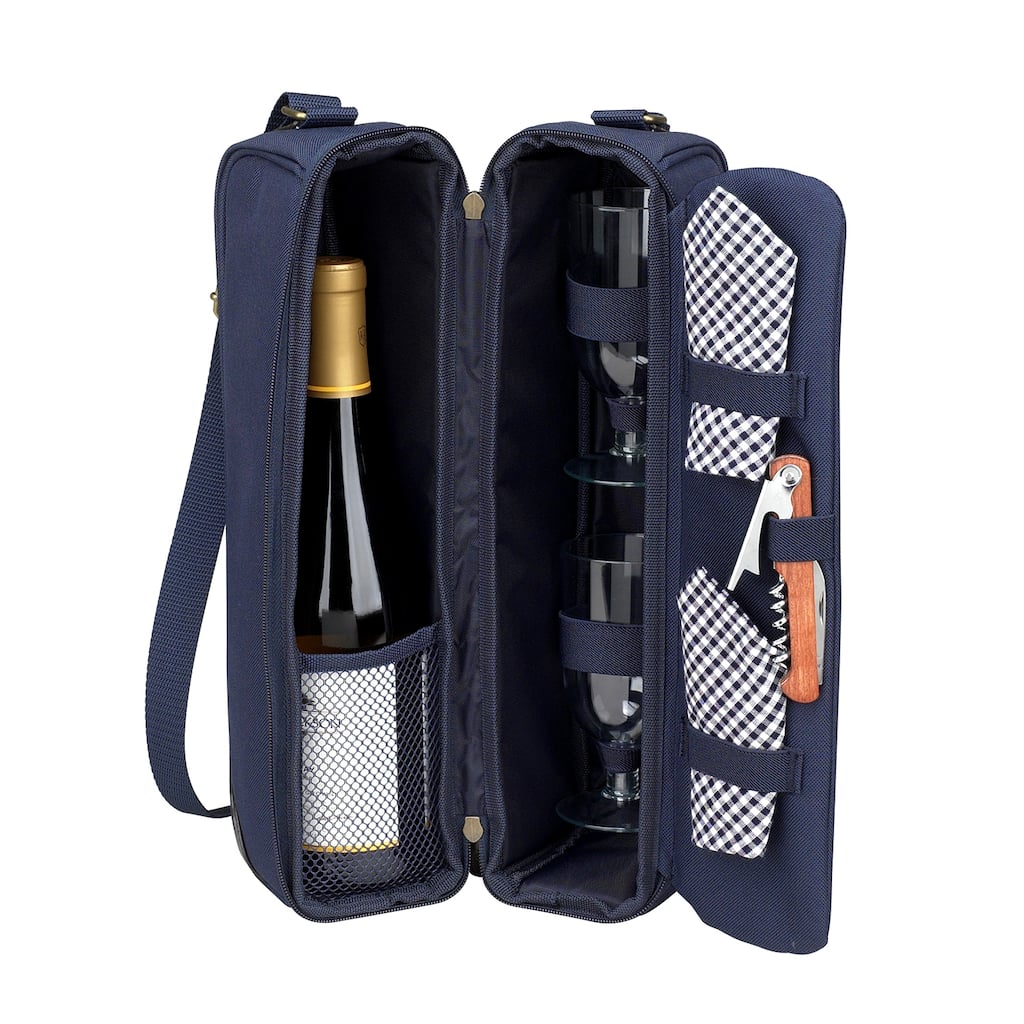 Picnic at Ascot - Insulated Wine Tote with 2 Wine Glasses, Napkins and Corkscrew - Black