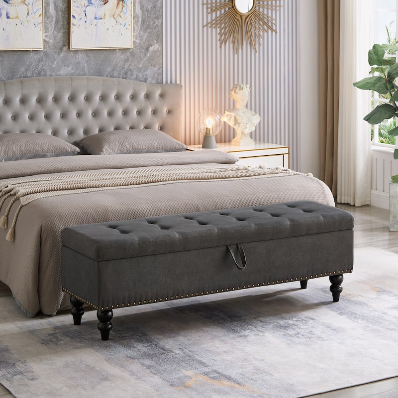 59" Bed Bench with Storage - Grey