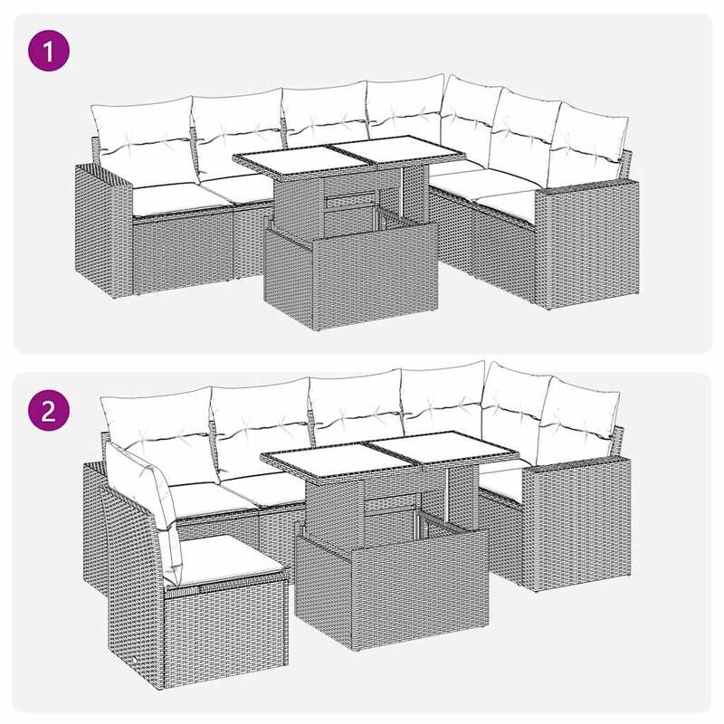 vidaXL Patio Sofa Set with Cushions Outdoor Furniture 7 Piece Poly Rattan - 21.7 x 39.4 x 28.7