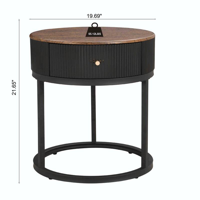 19.68 Inch Modern Round Marble Side Table with Drawer and Storage