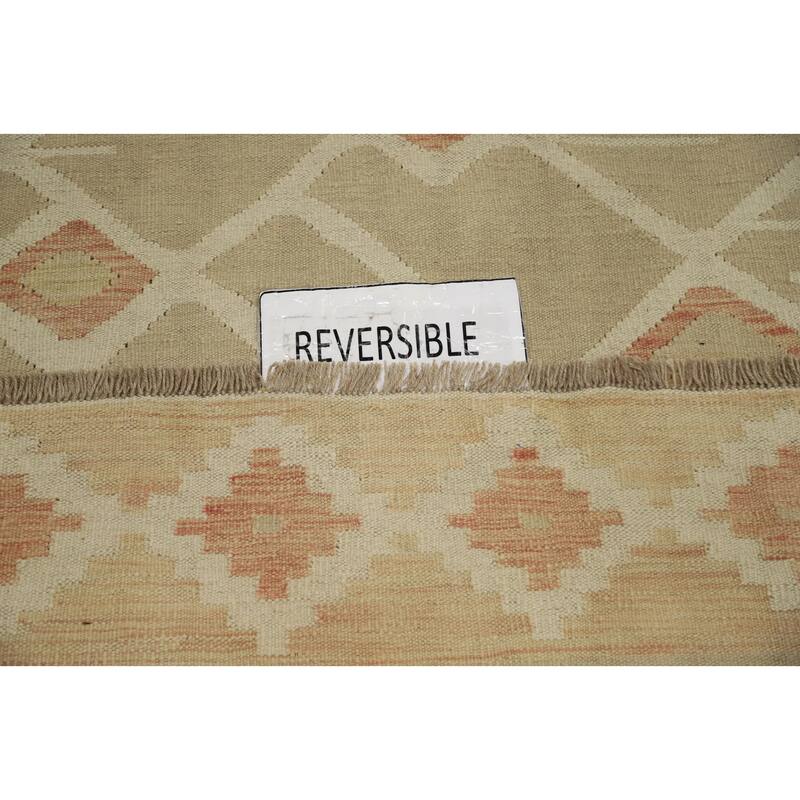 Hand Woven Oriental 100% Wool Carpet Southwestern Tribal Beige & Ivories Kilim Area Rug - 9' 10'' X 8' 0''