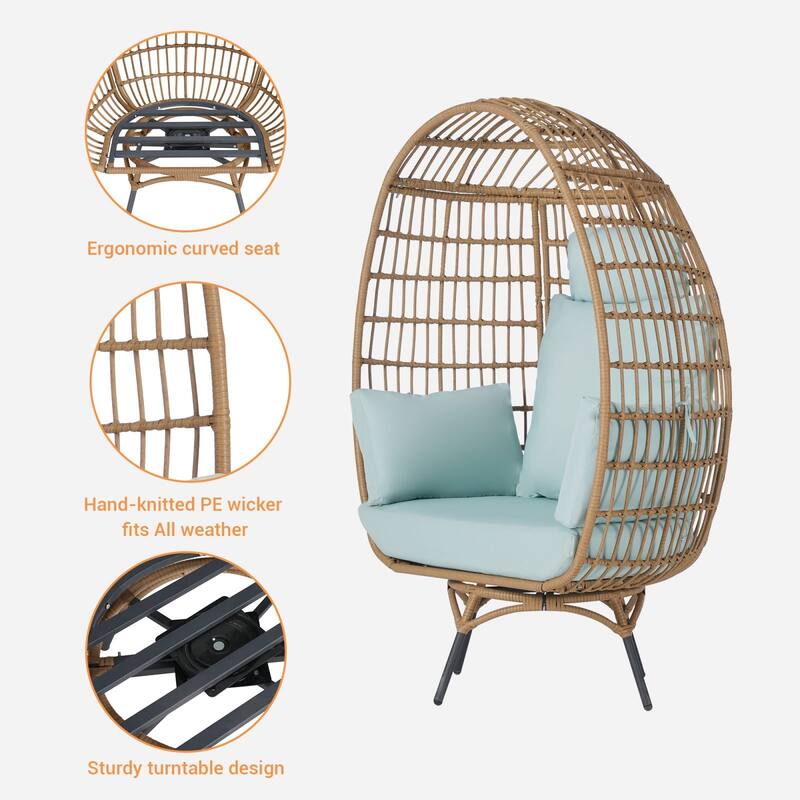 SANSTAR Patio Oversized Swivel Brown Wicker Egg Chair with Cushions