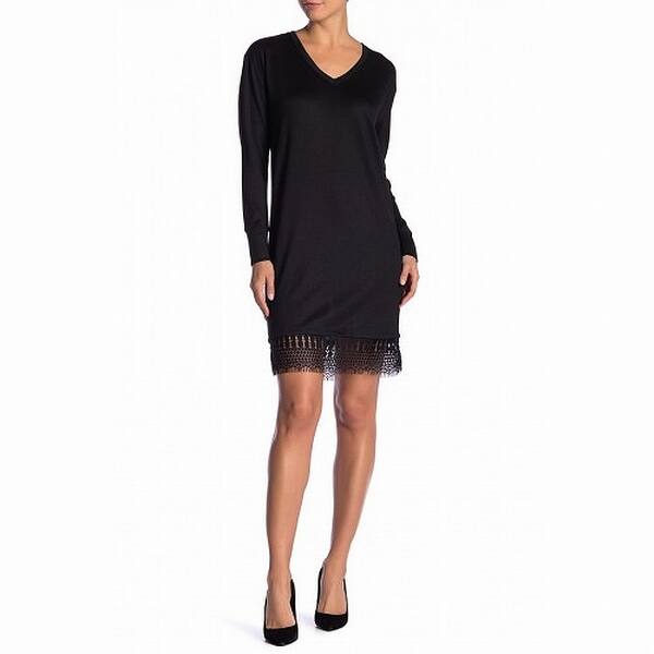 Joe Fresh Womens Sweater Dress Large V Neck Lace Hem Free Joe Fresh Womens Sweater Dress